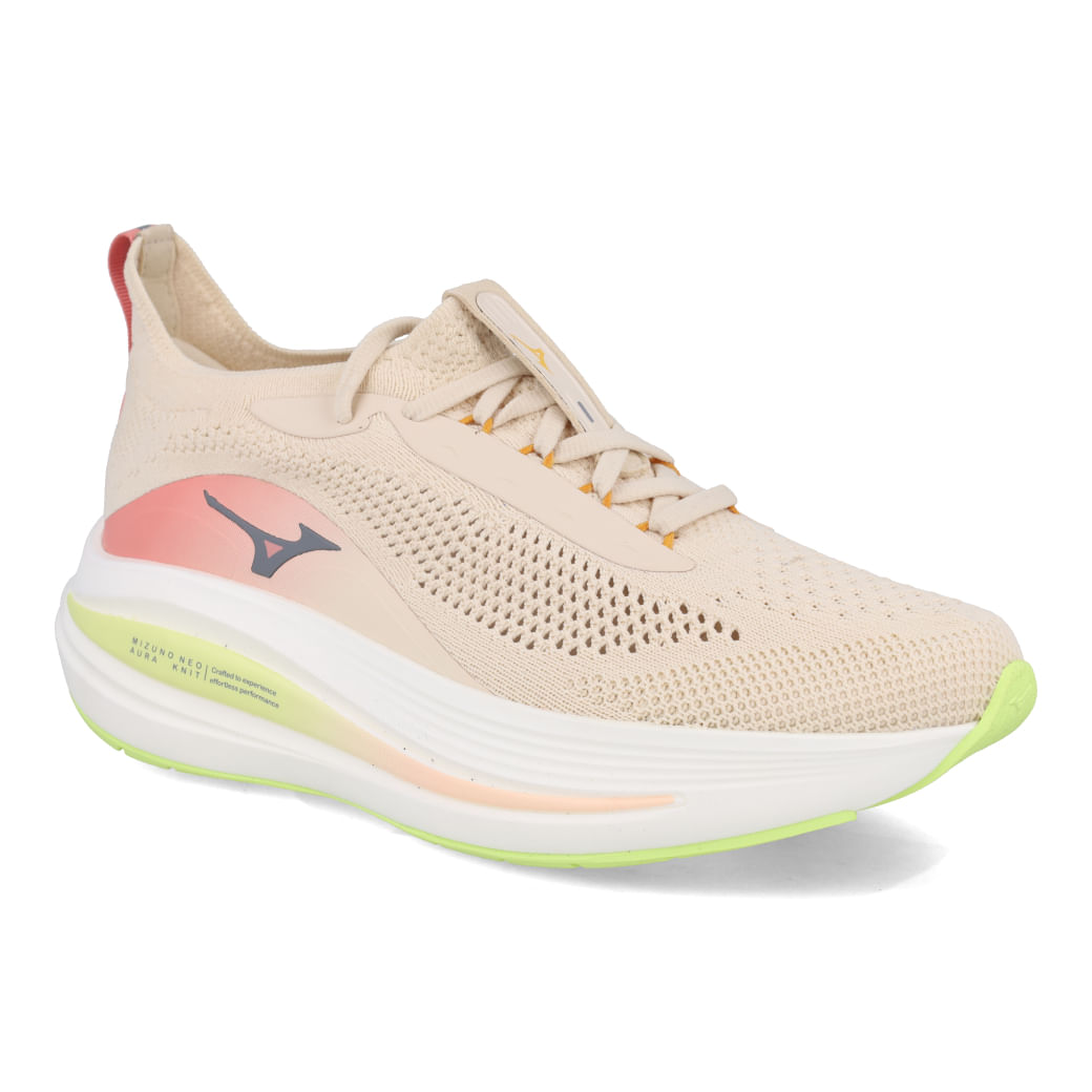 Tênis Mizuno Neo Aura Knit feminino rosa visto de outro ângulo mostrando design moderno